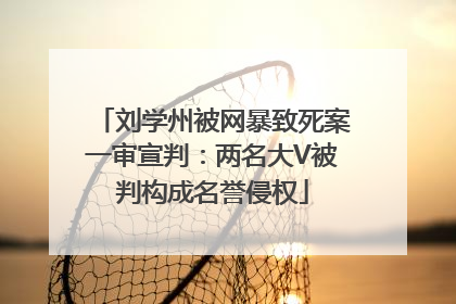 刘学州被网暴致死案一审宣判：两名大V被判构成名誉侵权