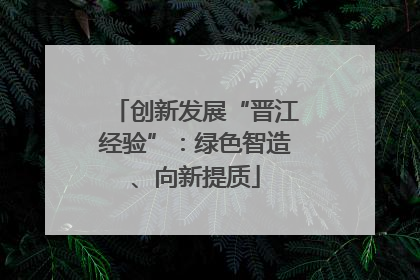 创新发展“晋江经验”：绿色智造、向新提质