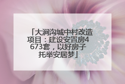 大涧沟城中村改造项目：建设安置房4673套，以好房子托举安居梦